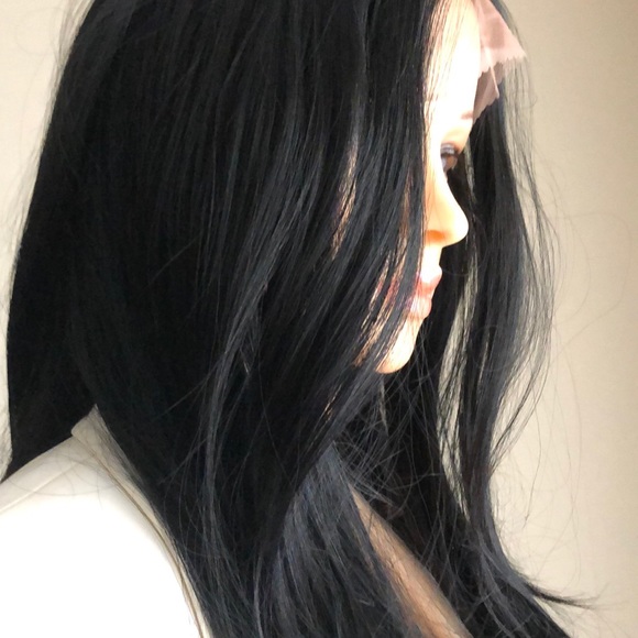NWT 22” Swiss Lace front pure black human blended mixed straight wig